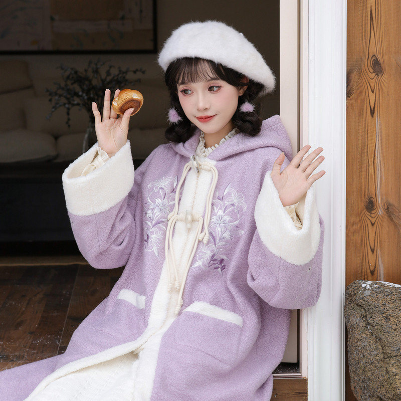 汉尚华莲改良国风摇粒绒外套[香芋]国风刺绣汉元素百搭连帽大衣冬,女装/女士精品,汉服上装,淘宝优惠券,粉丝福利购,淘宝优惠卷