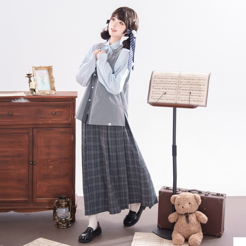 汉尚华莲明制汉服女[花语岛]学院风比甲翻领衫马面裙套装春秋女图片