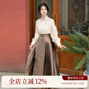 汉尚华莲汉服明制一片式织金马面裙【花事一隅】日常通勤可穿套装