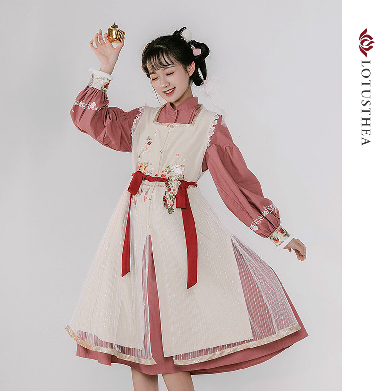 汉尚华莲莓莓奶芙原创明制汉服长袖齐腰连衣裙改良汉元素罩甲秋冬