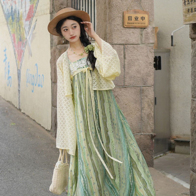 汉尚华莲改良齐胸吊带连衣裙[青萝]原创汉服女法门寺上衣套装春夏图片