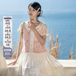 汉尚华莲改良圆领比甲[天鹅梦]方领连衣裙日常通勤套装2026春夏