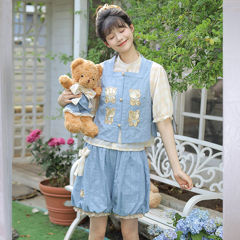 汉尚华莲[幸运小熊]国风改良汉元素比甲灯笼裤短裤夏季可爱少女,女装/女士精品,汉服裤装,淘宝优惠券,粉丝福利购,淘宝优惠卷