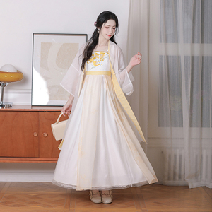 【汉尚华莲】原创汉服女[明黄三月]日常通勤宋制连衣裙早春套装