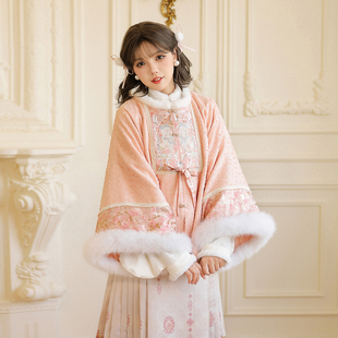 汉尚华莲大明千金昭君袄加绒套装[花漫绵绵]明制汉服女织金马面裙