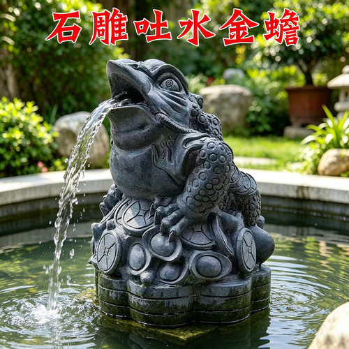 石雕青石接水金蟾摆件泰山石金蝉