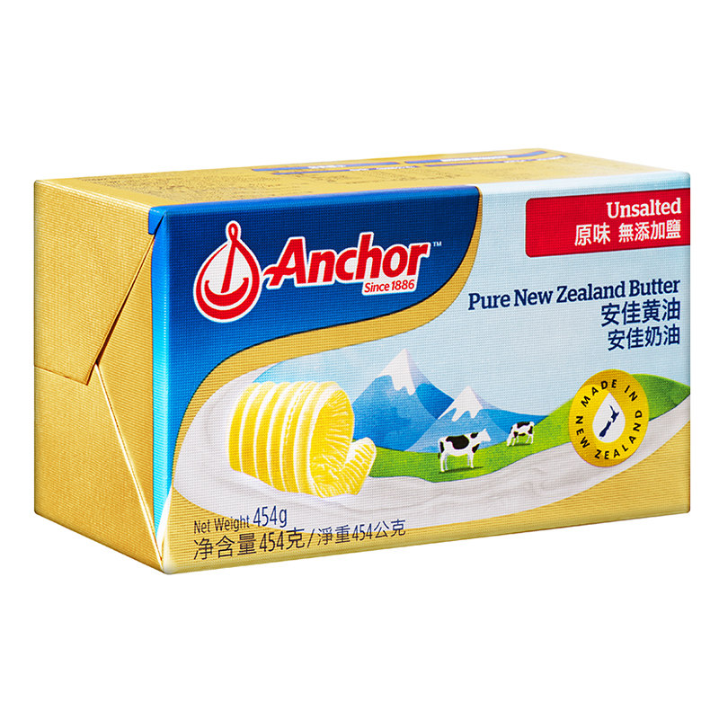 Anchor/安佳原味无盐黄油454g*3 面包曲奇有盐黄油烘焙原料