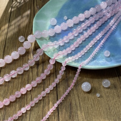 天然粉水晶4-6-8-10-12mm散圆珠手工diy串珠项链饰品配件材料X162