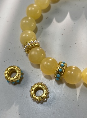 保色铜镀18K金9*3mm镶嵌珍珠隔珠手工diy手链配珠饰品材料LH1503