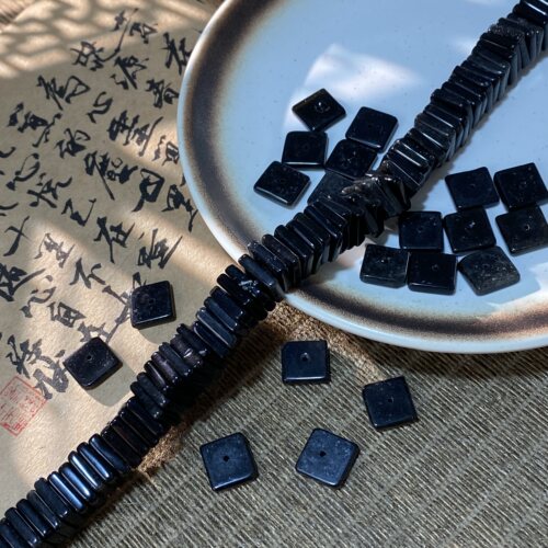 天然黑曜石12*3mm方形隔片珠手工diy串珠项链饰品配件材料X663