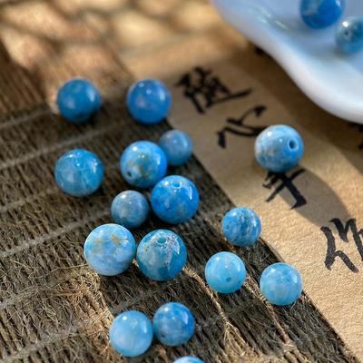 天然蓝磷灰6/8/10mm圆珠无优化散珠diy串珠手链项链饰品材料S287