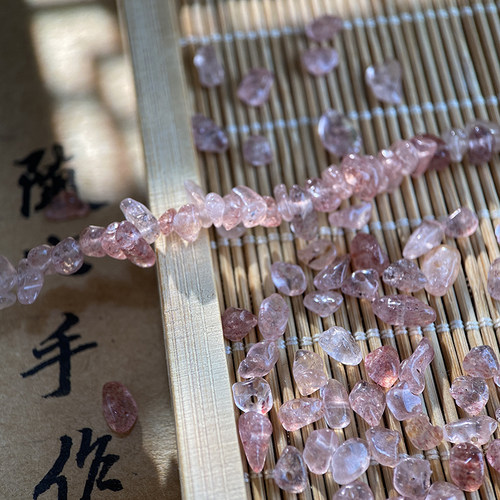 天然草莓晶3*5mm有孔碎石手工diy串珠子手链项链饰品配件材料S84