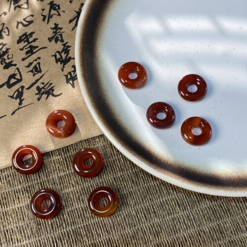 天然红玛瑙15mm项链吊坠平安扣公主扣手工diy水晶饰品配件S988