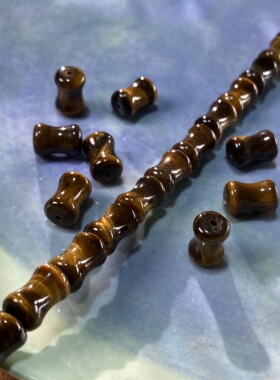 天然虎眼石8*12mm竹节珠散珠手工diy串珠手链项链饰品配件S776