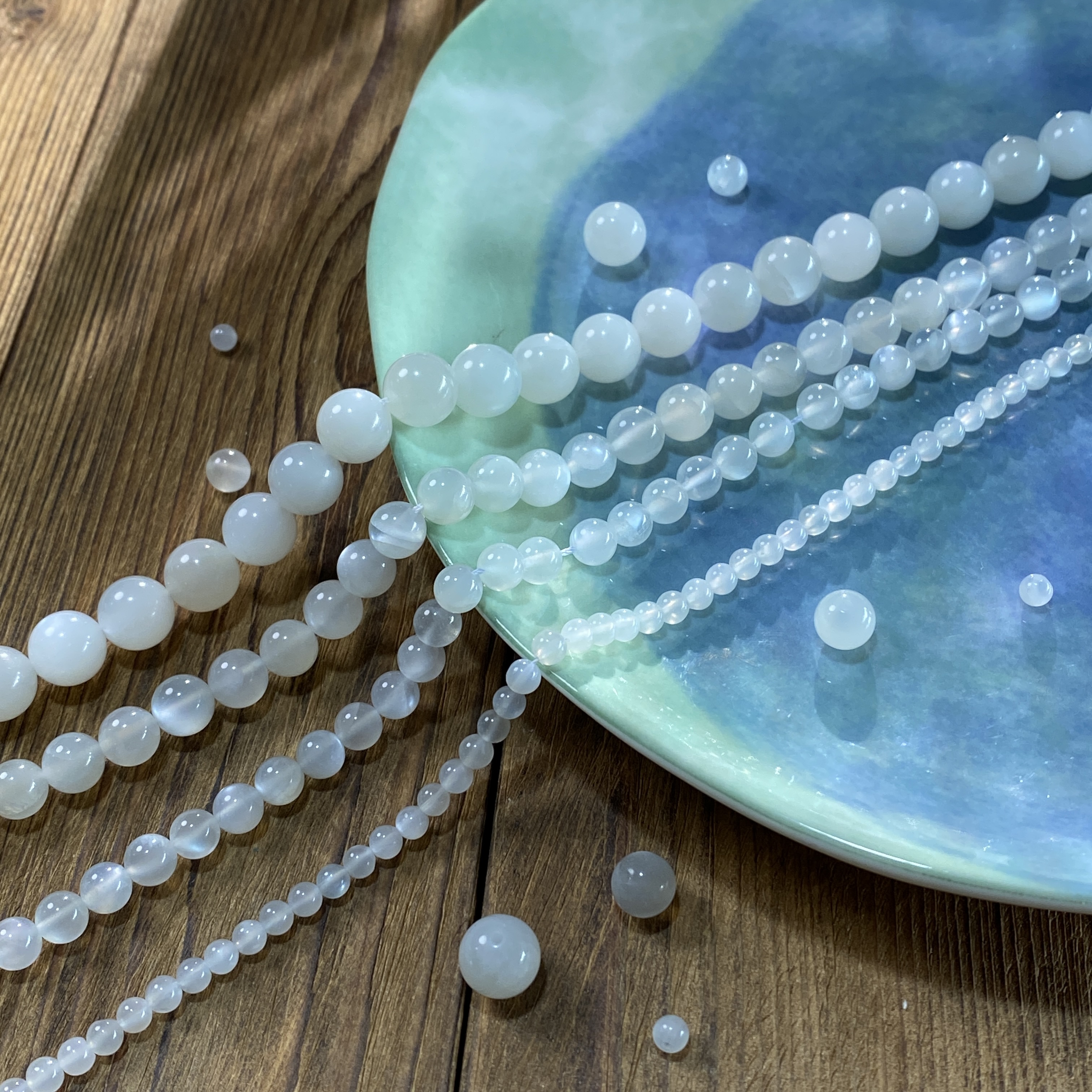 天然白月光4-6-8-10mm散圆珠子手工diy串珠手链项链饰品配件S919