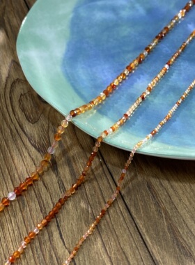 天然水红玛瑙2-3-4mm切面圆珠整串手工DIY串珠饰品配件半成品S950