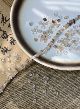 天然黑金超七3*5mm有孔碎石手工diy串珠子手链项链饰品材料S223