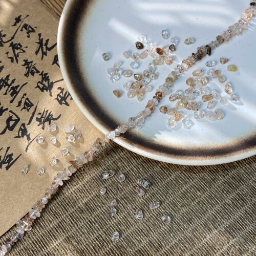 天然黑金超七3*5mm有孔碎石手工diy串珠子手链项链饰品材料S223