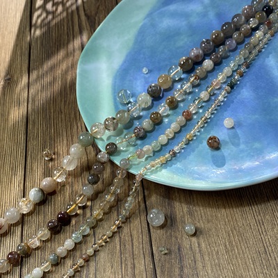 天然彩发晶4-6-8-10mm散圆珠手工diy串珠手链项链饰品材料X145