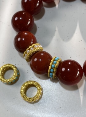 保色铜镀18K金12*4mm镶嵌珍珠隔珠手工diy手链配珠饰品材料LH1497