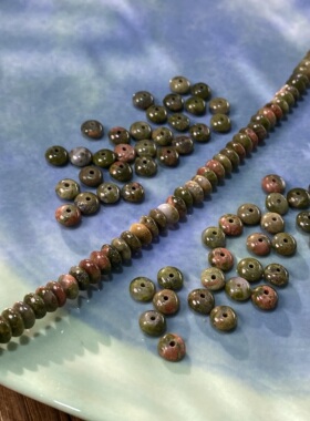 天然花绿石3*6mm飞碟算盘珠隔片手工diy串珠手链项链饰品配件S447