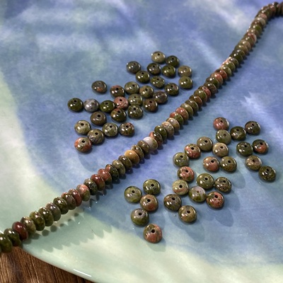 天然花绿石3*6mm飞碟算盘珠隔片手工diy串珠手链项链饰品配件S447