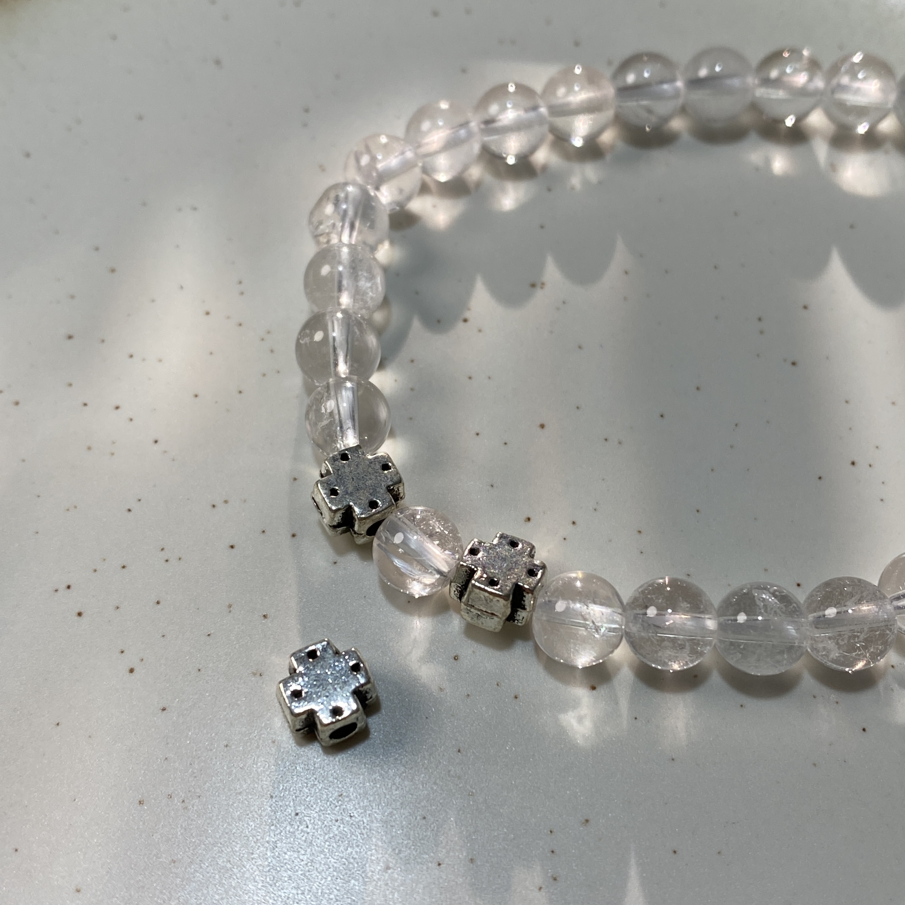 保色镀厚银十字架珠扁珠串珠吊坠手工diy手链项链配珠材料ZY973