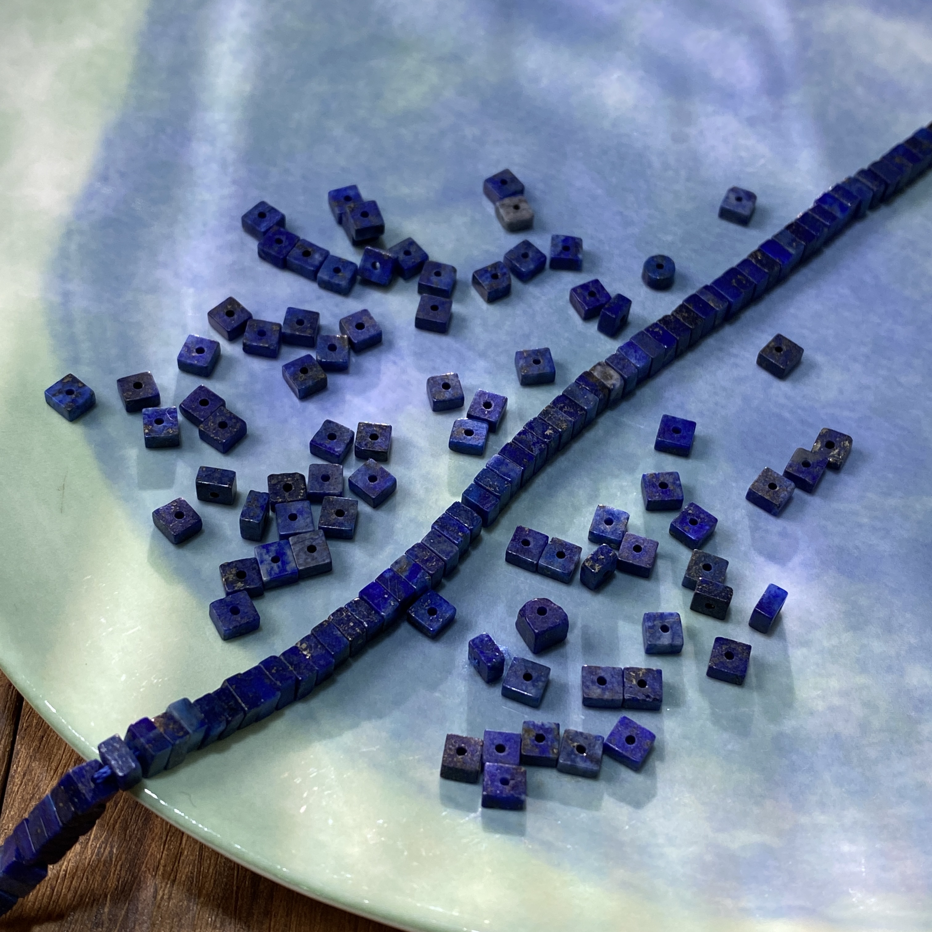 天然青金石4*2mm方糖散珠子手工diy串珠手链项链饰品配件材料S684