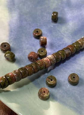 天然花绿石4*7mm药片珠散珠手工diy串珠手链项链饰品配件材料S576