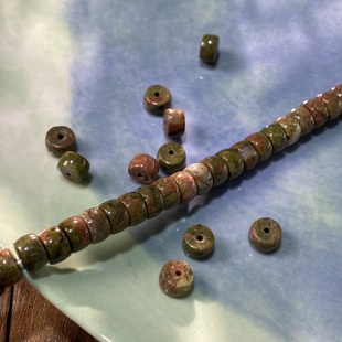 天然花绿石4*7mm药片珠散珠手工diy串珠手链项链饰品配件材料S576