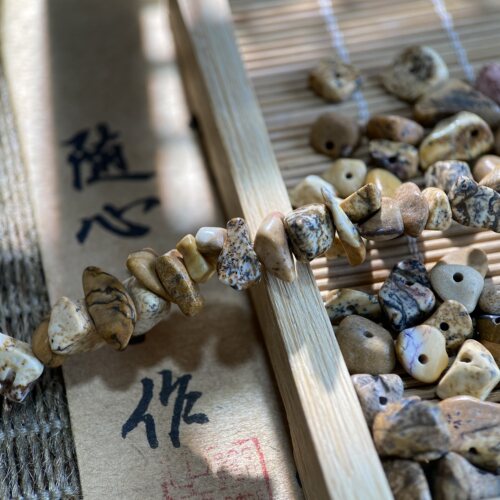 天然图画原石5*8mm有孔碎石手工diy串珠手链项链饰品配件材料S136