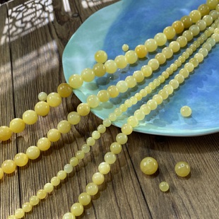 12mm散圆珠手工diy串珠项链饰品材料X157 天然A级米黄玉6