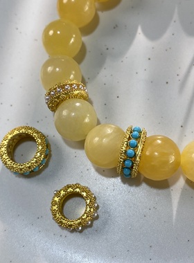 保色铜镀18K金古法镶嵌珍珠隔珠手工diy手链配珠饰品材料LH1502