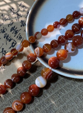 天然红条纹10-12-14mm散圆珠手工diy串珠项链饰品配件材料X720