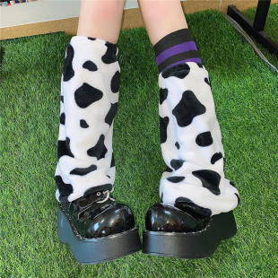 日系原宿风90s复古千禧女Y2K辣妹土酷奶牛纹毛绒冬季 堆堆袜套