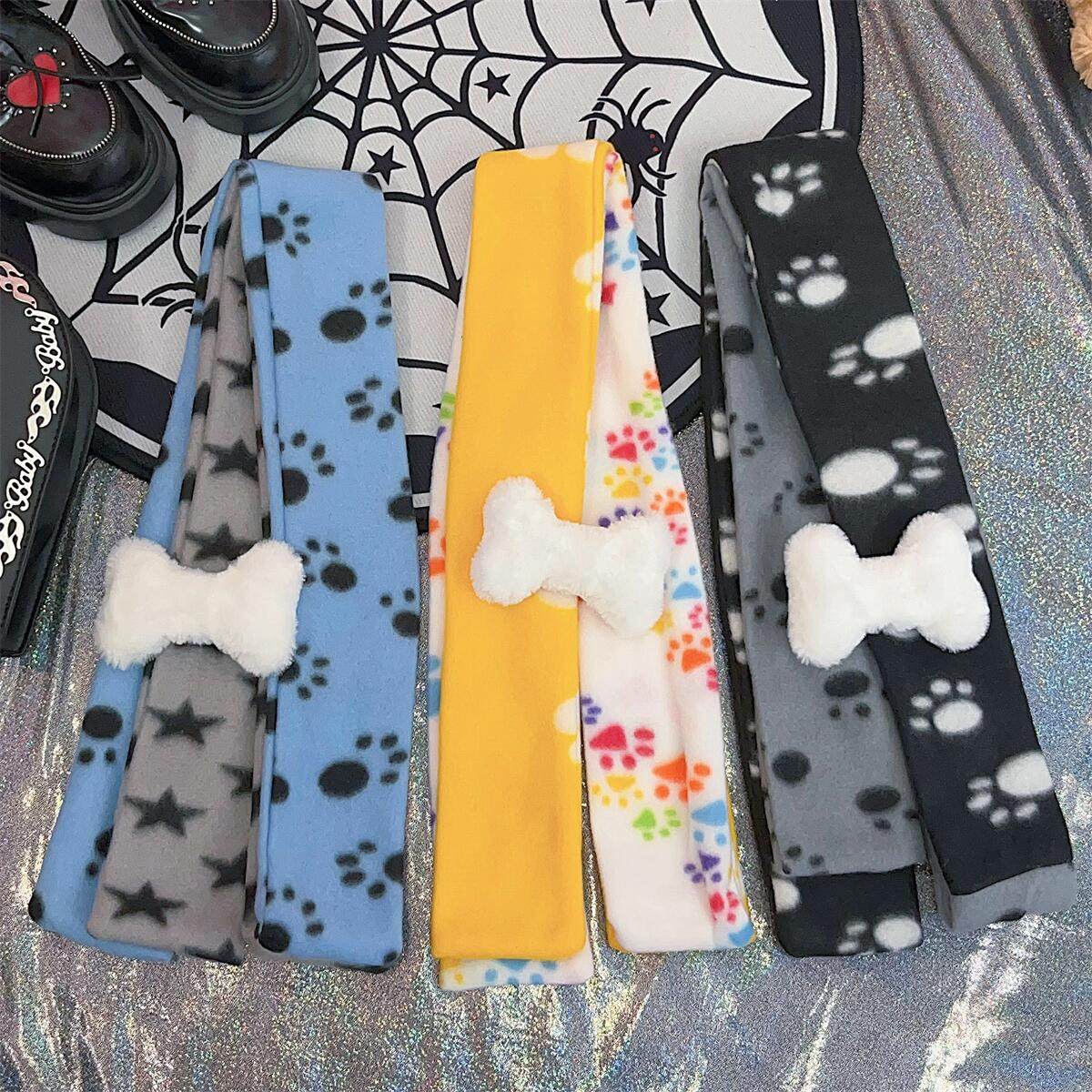 Y2K千禧辣妹日系亚文化可爱装饰时尚骨头印花彩色冬季百搭配围巾