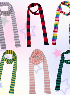 INS条纹Y2K千禧辣妹多巴胺女孩亚文化时尚装饰造型细围巾围脖