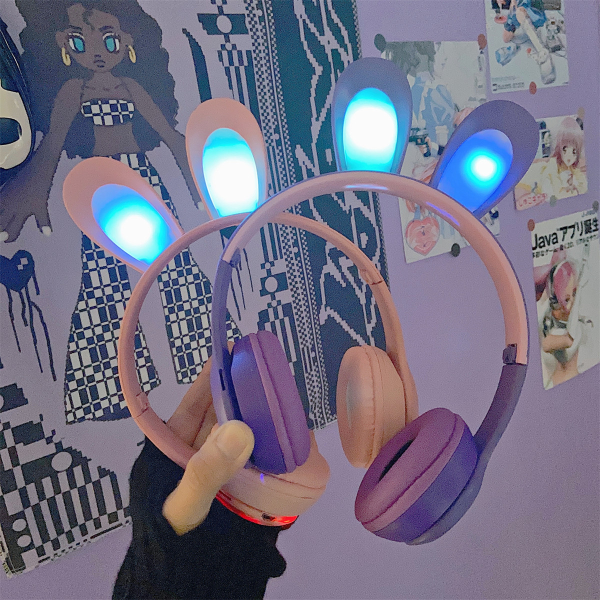 发光包邮高颜值兔子耳朵女生游戏手机音乐头戴式蓝牙无线可爱耳机