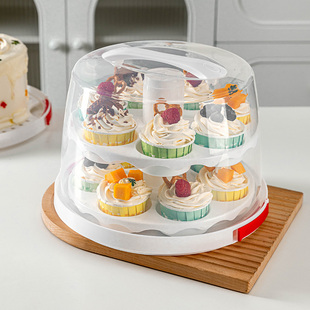 蛋糕盒子圆形包装盒独立透明纸杯蛋糕重复使用可手提折叠8寸打包