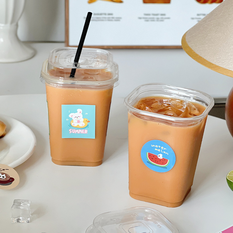 美涤一次性奶茶杯子外带塑料带盖