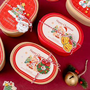 圣诞节曲奇饼干铁盒包装盒糖果盒硬质贺卡送礼创意吊牌贴纸网红