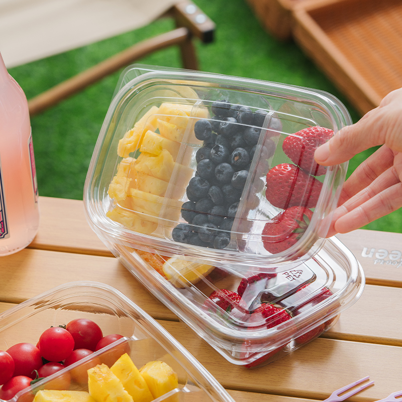水果分装盒野餐打包一次性食品级塑料盒子送叉子带盖甜品打包盒