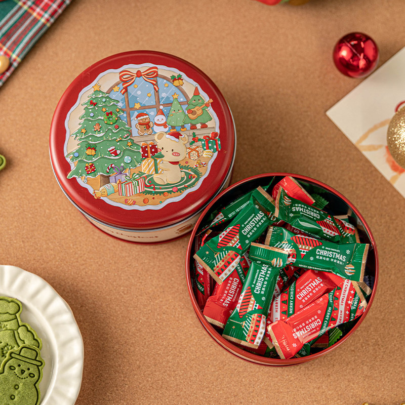 圣诞礼盒空马口铁罐子小熊卡通可爱喜糖果包装物品生日伴手高级感