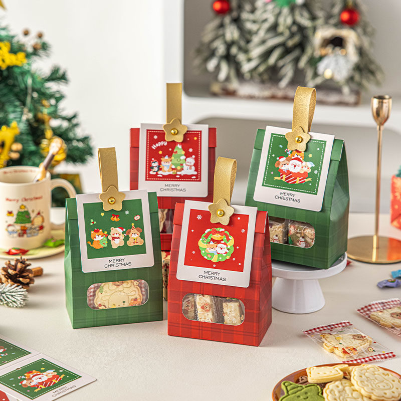 圣诞包装袋子开窗手提自立雪花酥曲奇饼干牛轧太妃糖果零食盒专用