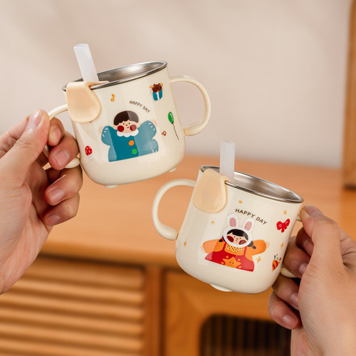 316不锈钢儿童防摔吸管杯