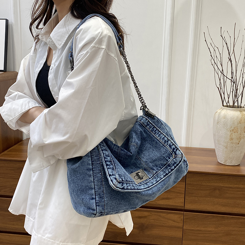 慵懒风做旧牛仔布托特包包女款2025新款休闲通勤大容量单肩斜挎包