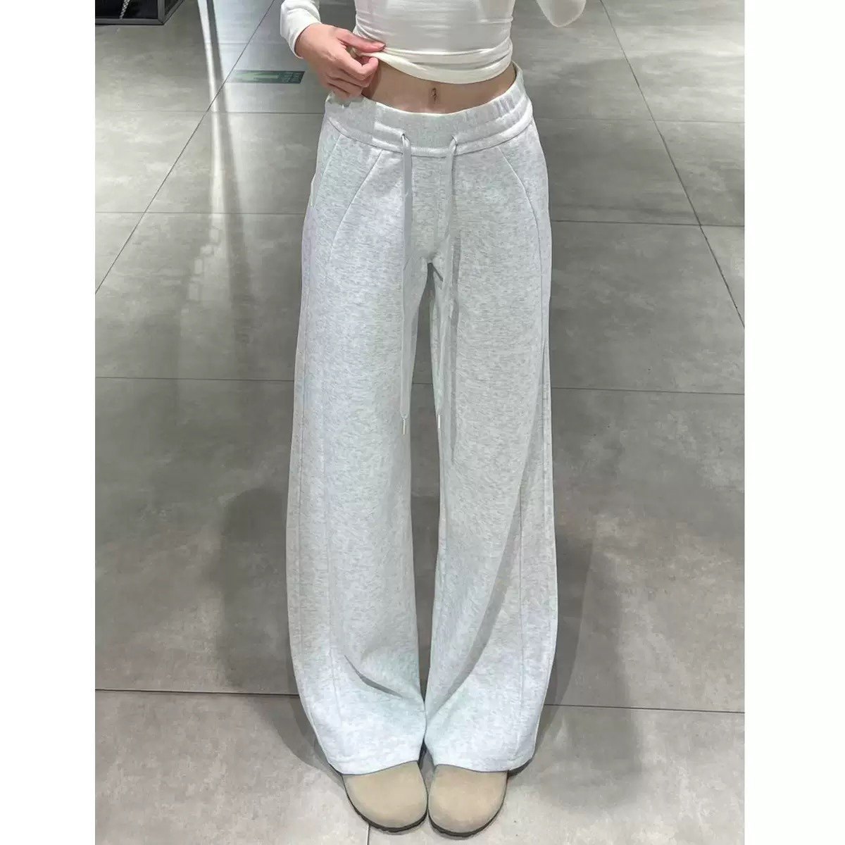 LadLL卫裤高腰抽绳阔腿裤