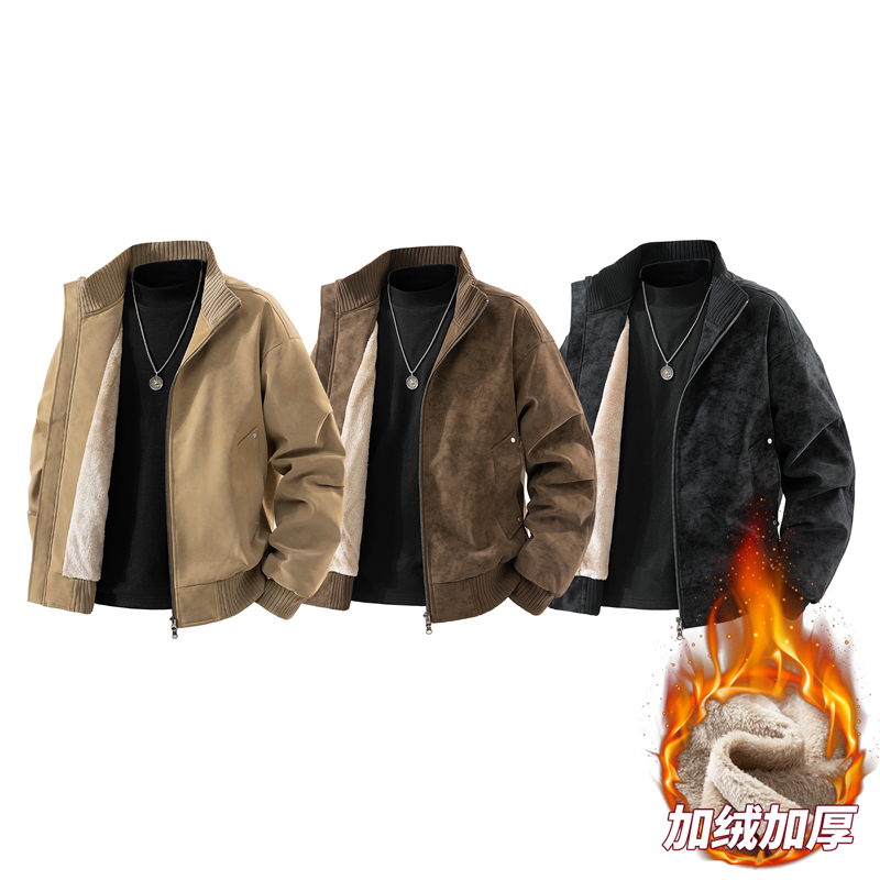 大码男士棉服外套皮棉衣复古休闲PU加绒加厚立领
