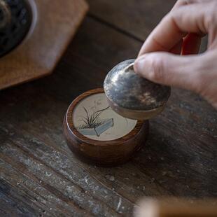 重竹君子兰盖置圆形茶杯托杯垫茶垫实木茶道配件茶桌小摆设