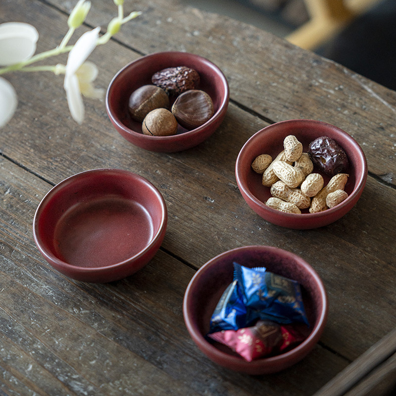 陶泥普洱杯茶杯主人杯干果小碟子茶点盘围炉煮茶杯子